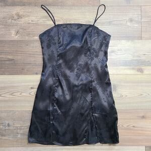 ZAFUL Mini Dress Womens 4 Black Floral Spaghetti Strap Jacquard Y2K Thigh Slit